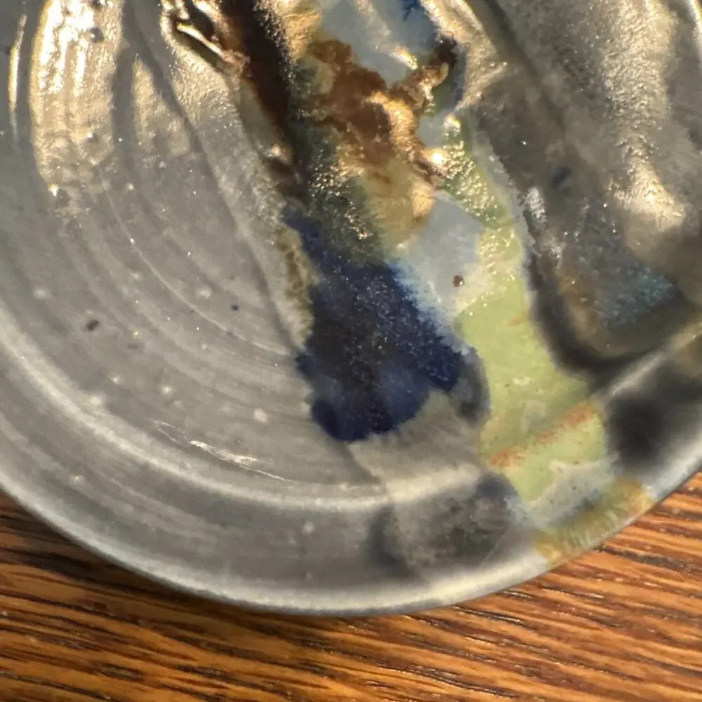 Studio Art Pottery Spoon Rest Bowl Dish Blue Gray Ocean Abstract Glazed Earthy